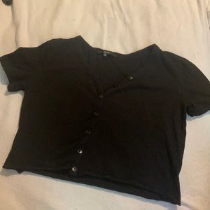 solid black button up crop top